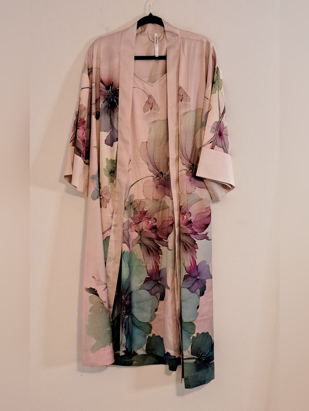 Soma Pink Floral Long Robe & Slip Set Misses Size S/M - Picture 3 of 7